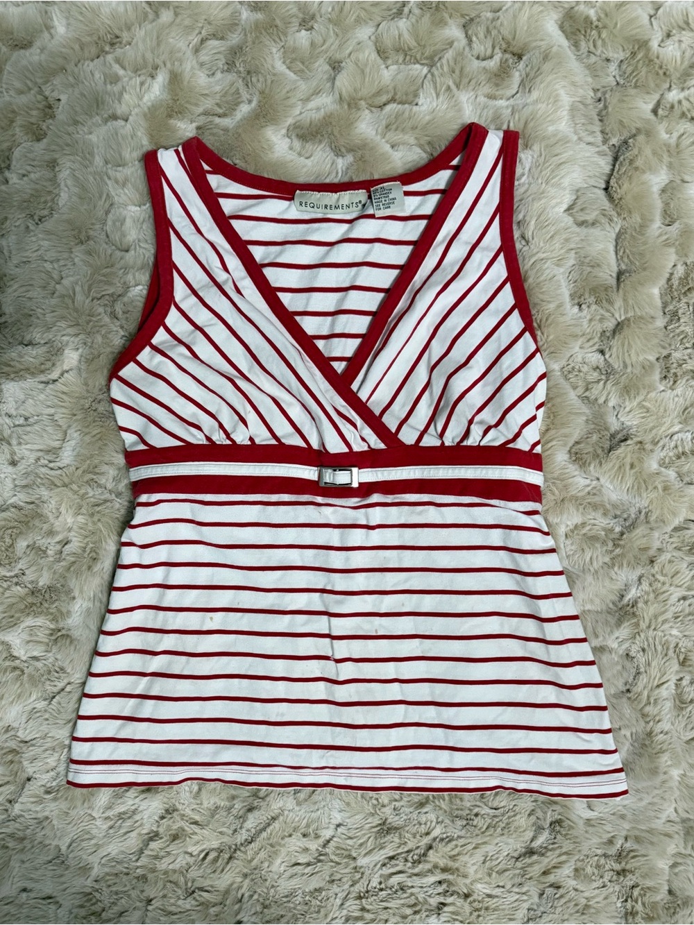 Vintage Y2K Requirements V-Neck Red & White Striped Tank Top